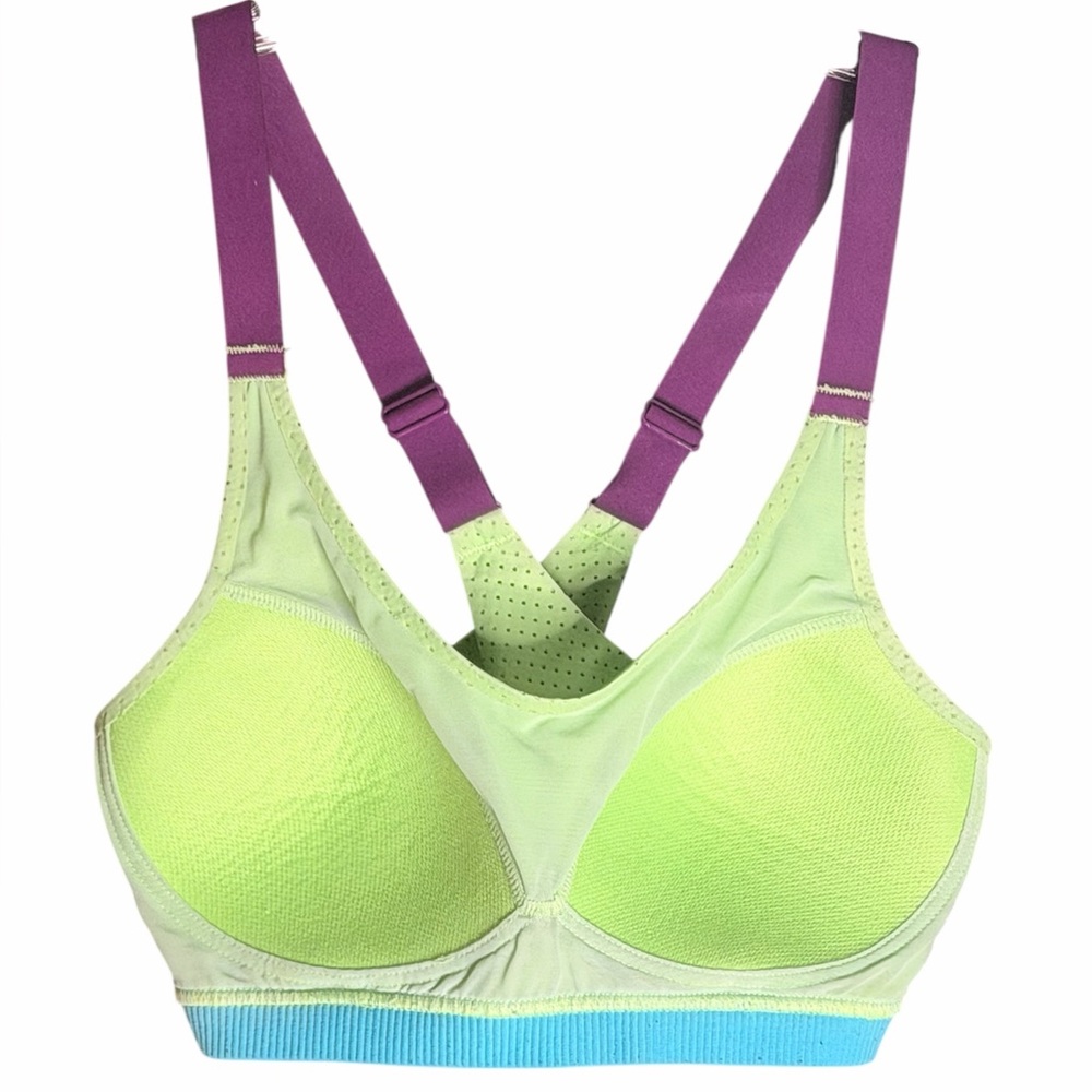 VSX Neon Green Sports Bra with Blue Band Size 34B - Picture 6 of 7